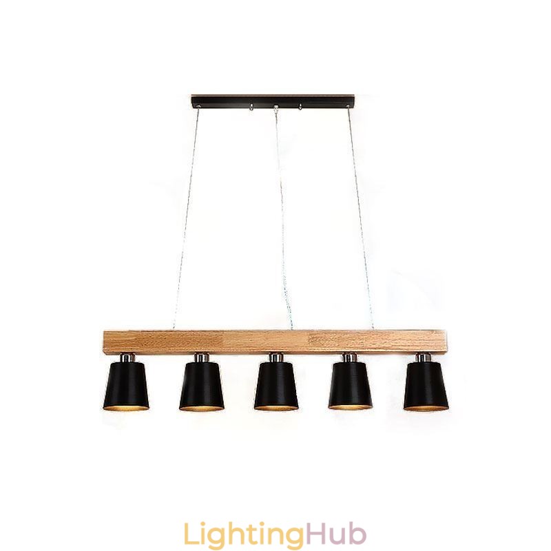 Nordic Wood Chandelier Unique Straight Pendant Light Cafe