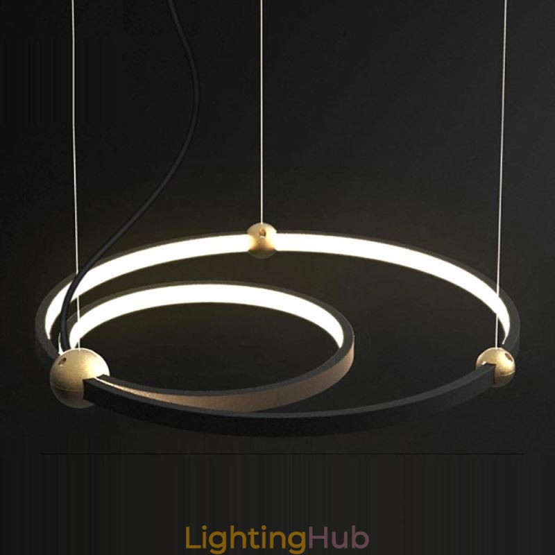 Circle Pendant Light Fixture Black 2 Rings