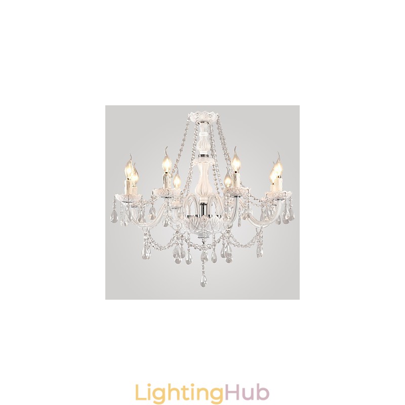 Chandelier White Crystal Modern Living 8 Lights