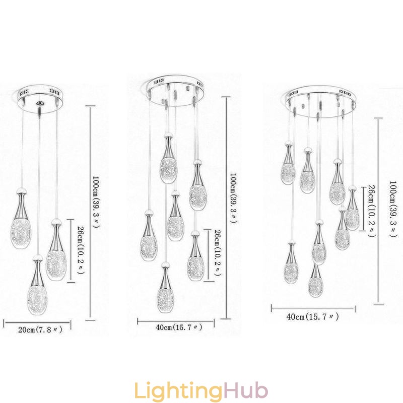 Seeded Glass Teardop Cluster Pendant Lighting