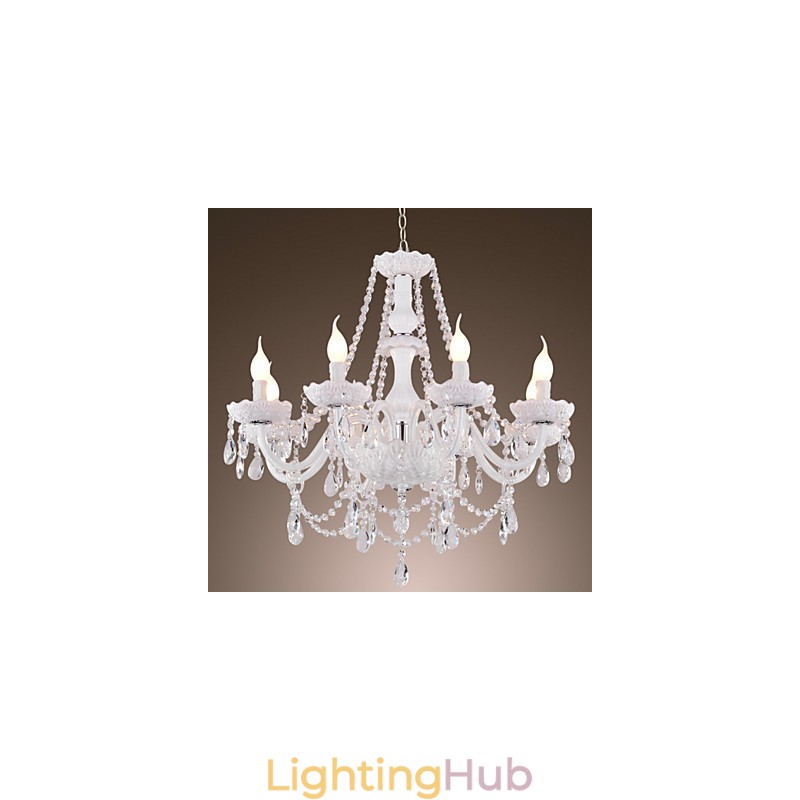 Chandelier White Crystal Modern Living 8 Lights