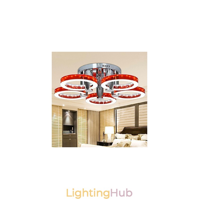 Modern Red Acrylic Chandelier with 5 lights (Chrome Finish)