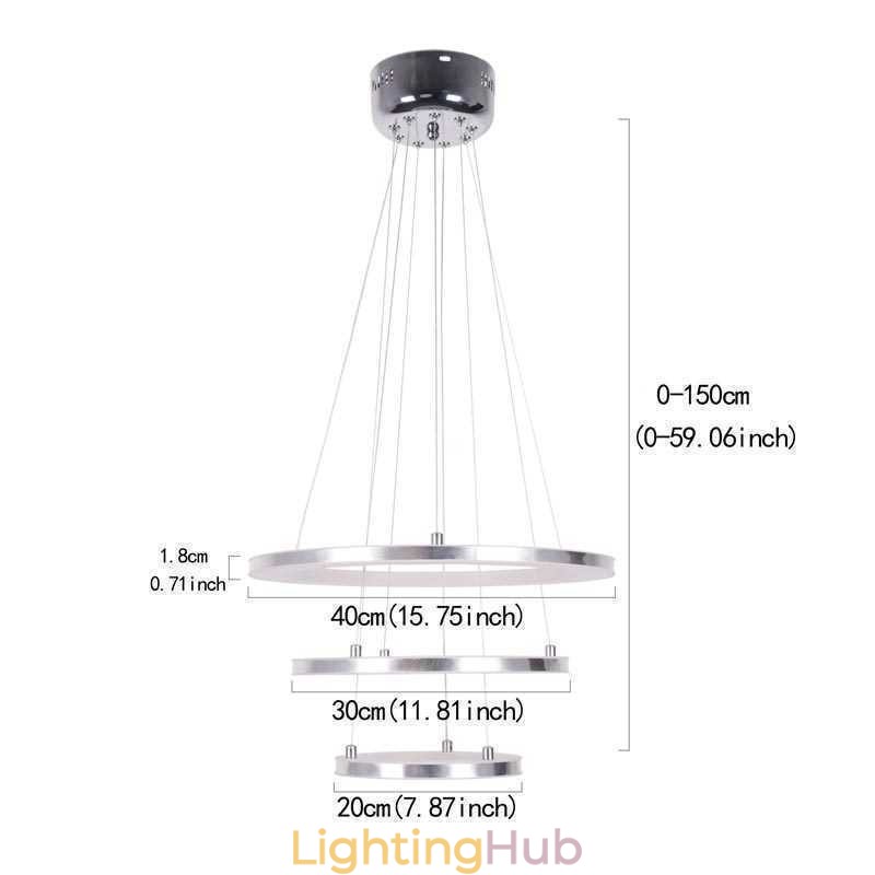 Modern Pendant Light Acrylic 3 Rings Lamp 40+30+20cm