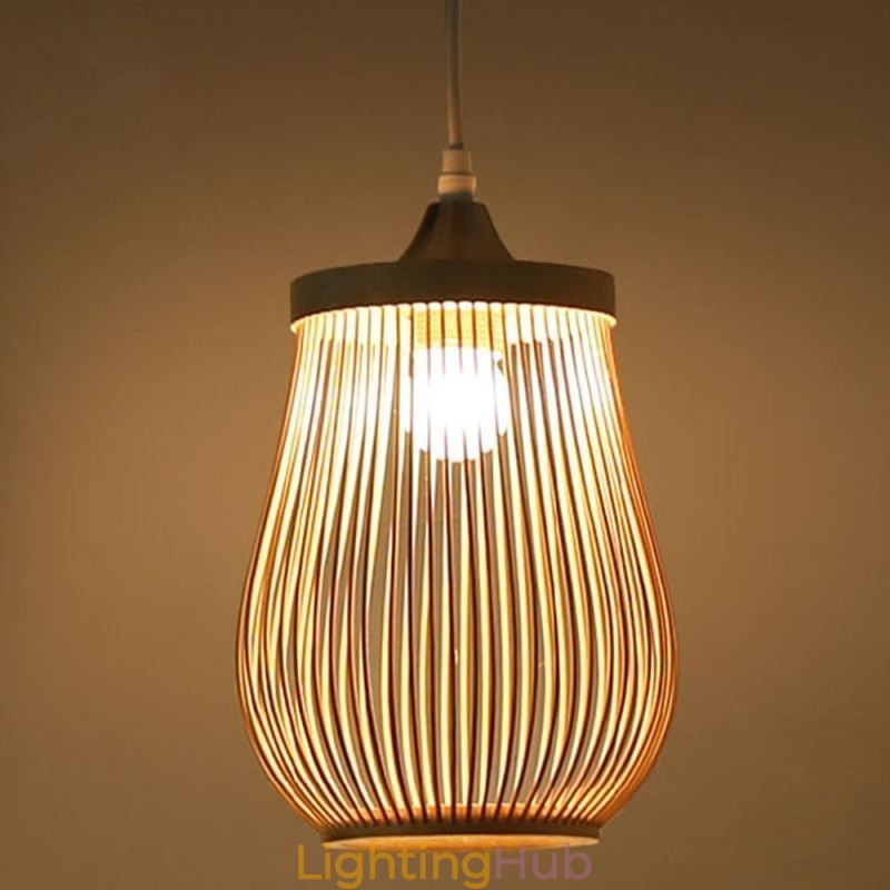 Hollow Cage Pendant Light Modern Bamboo Pendant Lighting