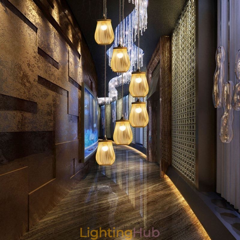 Hollow Cage Pendant Light Modern Bamboo Pendant Lighting