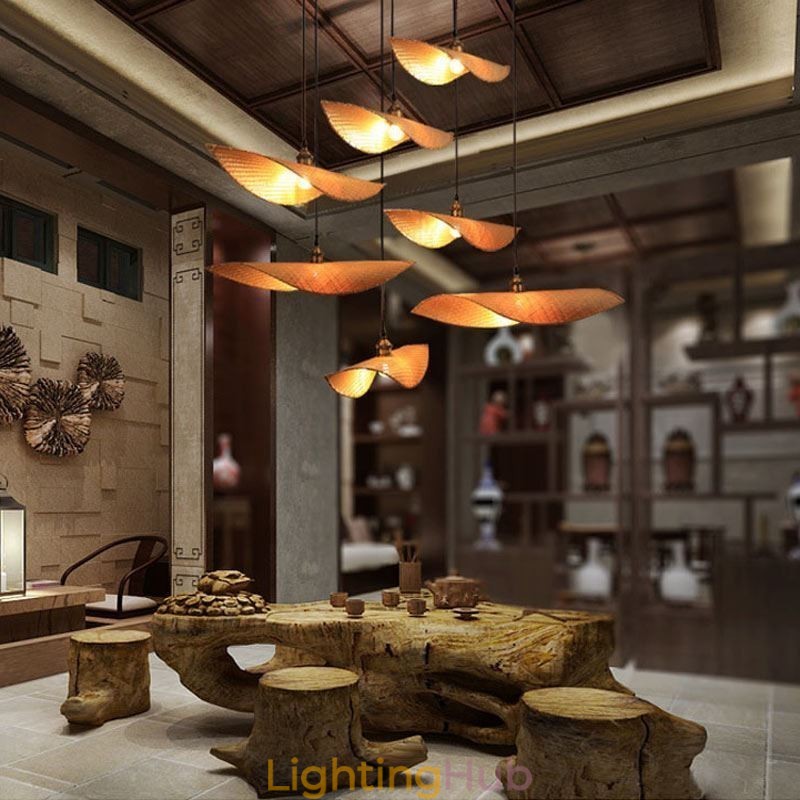 Creative Leaf Pendant Light Contemporary Bamboo Pendant Light Tearoom Lighting