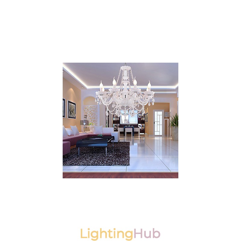 Chandelier White Crystal Modern Living 8 Lights