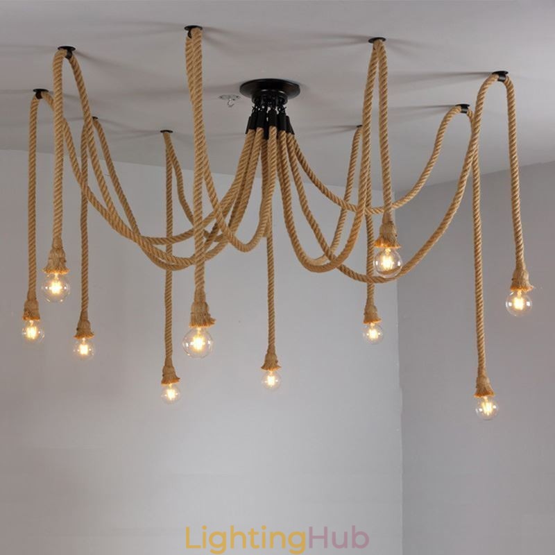 Retro Style 6 10 Heads Pendant Light Hemp Rope Chandelier Vintage Ceiling Light