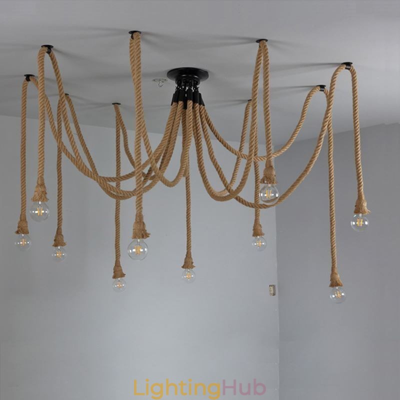 Retro Style 6 10 Heads Pendant Light Hemp Rope Chandelier Vintage Ceiling Light
