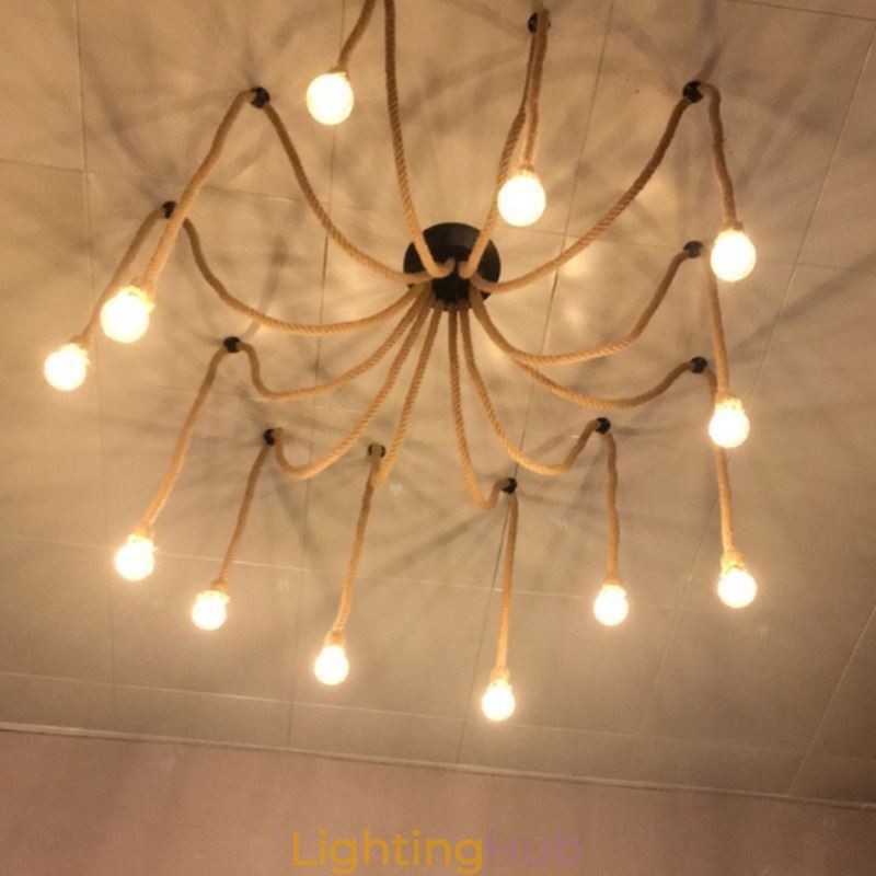 Retro Style 6 10 Heads Pendant Light Hemp Rope Chandelier Vintage Ceiling Light