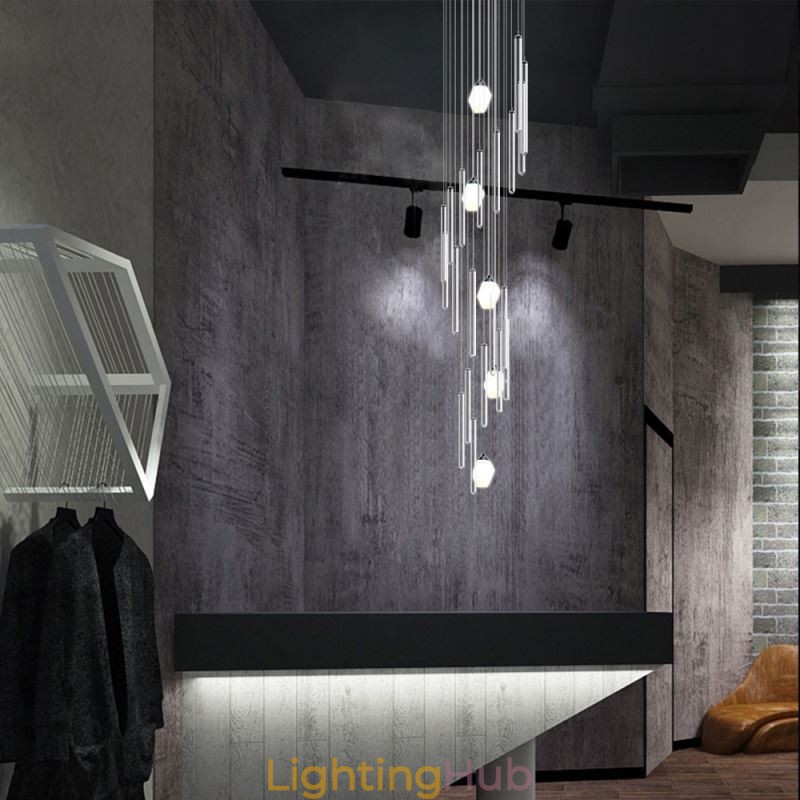 Cluster Pendant Light Modern Large Pendant Crystal Chandelier Duplex Staircase