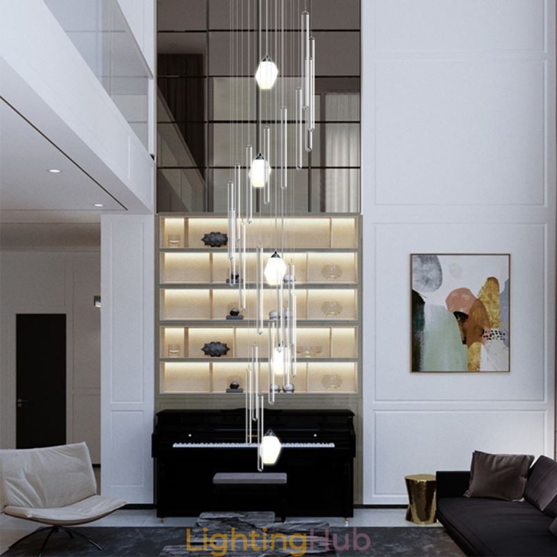 Cluster Pendant Light Modern Large Pendant Crystal Chandelier Duplex Staircase