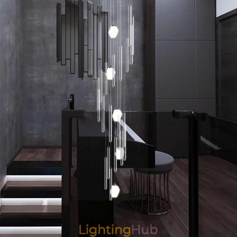 Cluster Pendant Light Modern Large Pendant Crystal Chandelier Duplex Staircase