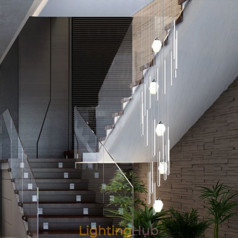 Cluster Pendant Light Modern Large Pendant Crystal Chandelier Duplex Staircase