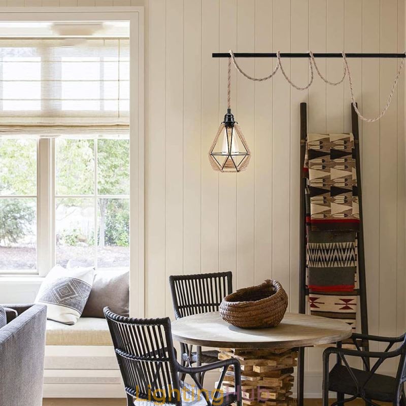Retro Pendant Light Hemp Rope Ceiling Light 5M Hanging Wire