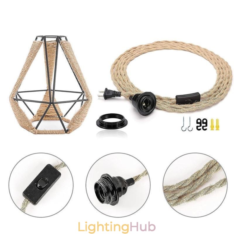 Retro Pendant Light Hemp Rope Ceiling Light 5M Hanging Wire