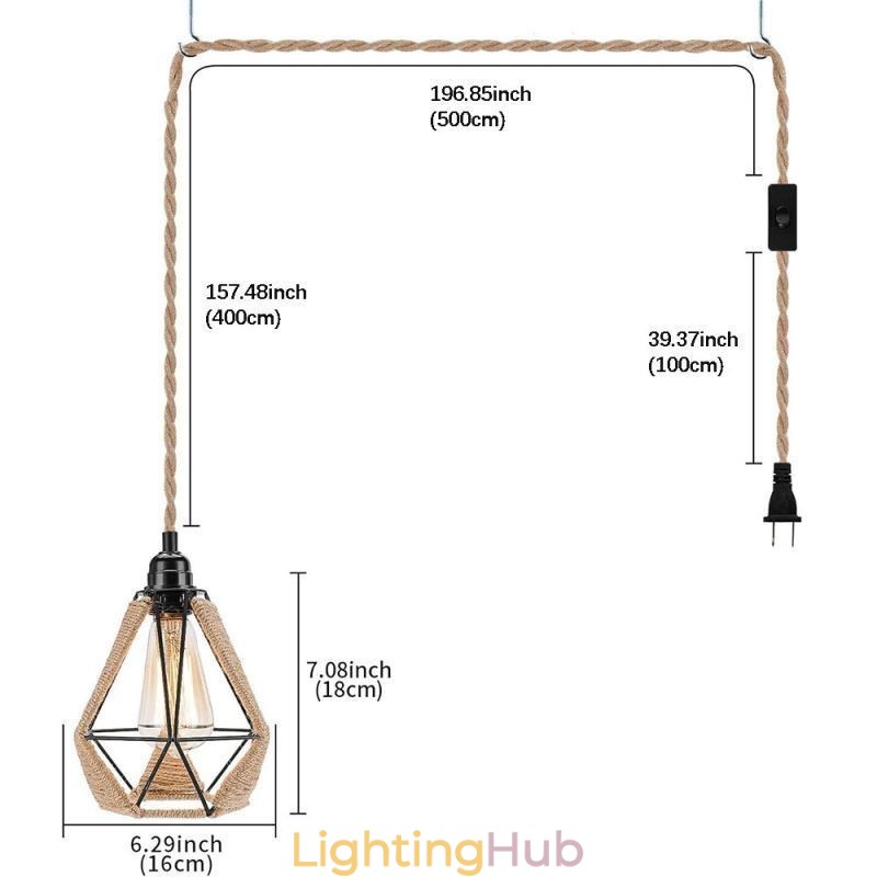 Retro Pendant Light Hemp Rope Ceiling Light 5M Hanging Wire