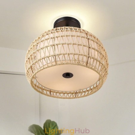 Paper Rope Fabric Flush Mount 32cm Round Lampshade 3 Lights Paper Rope Fabric Flush Mount 32cm Round Lampshade 3 Lights
