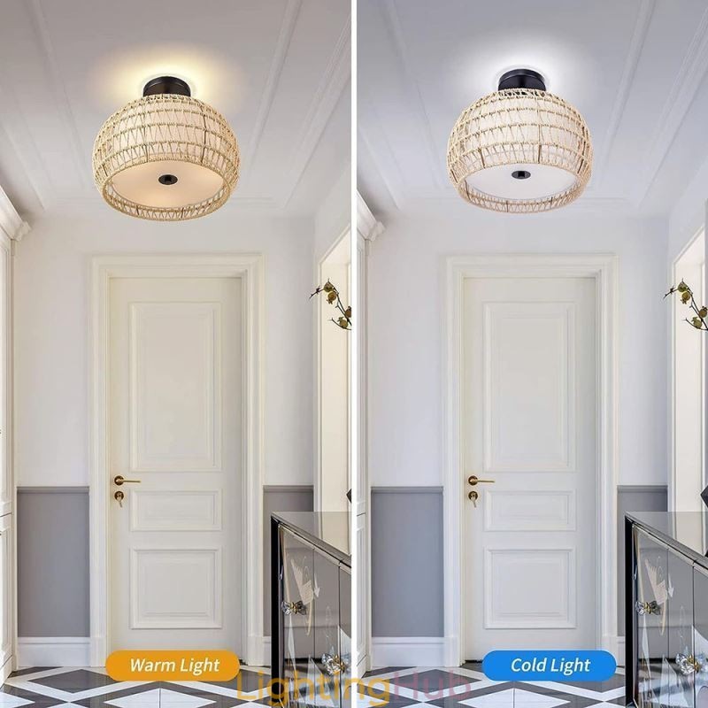 Paper Rope Fabric Flush Mount 32cm Round Lampshade 3 Lights