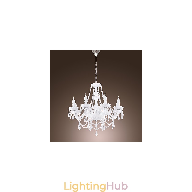 Chandelier White Crystal Modern Living 8 Lights