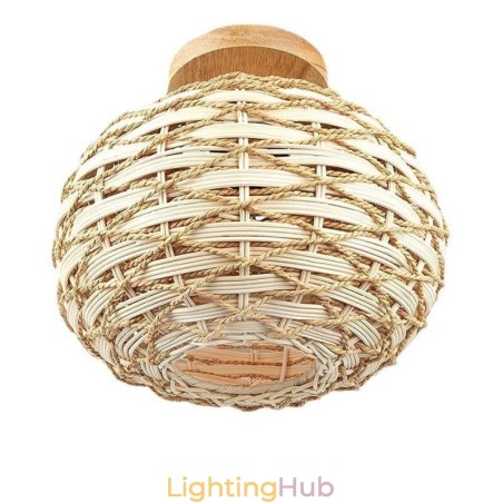 Wood Color Pumpkin Flush Mount Paper Rope Rattan Woven Lampshade Wood Color Pumpkin Flush Mount Paper Rope Rattan Woven Lampshade