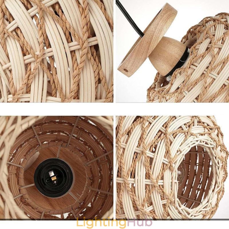 Wood Color Pumpkin Flush Mount Paper Rope Rattan Woven Lampshade