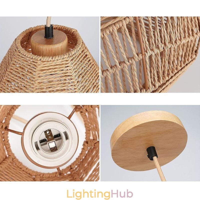 Nordic Retro Ceiling Light Natural Paper Rope Handwoven Lampshade