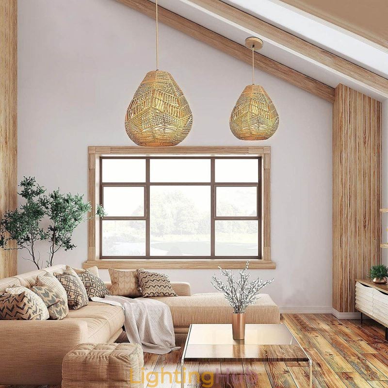 Nordic Retro Ceiling Light Natural Paper Rope Handwoven Lampshade