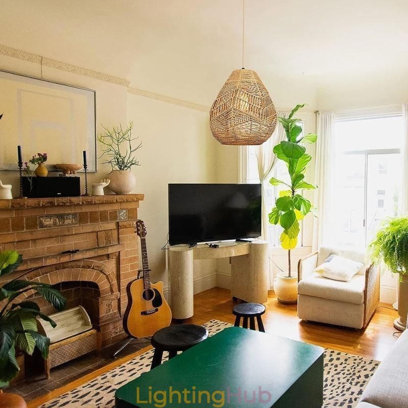 Nordic Retro Ceiling Light Natural Paper Rope Handwoven Lampshade