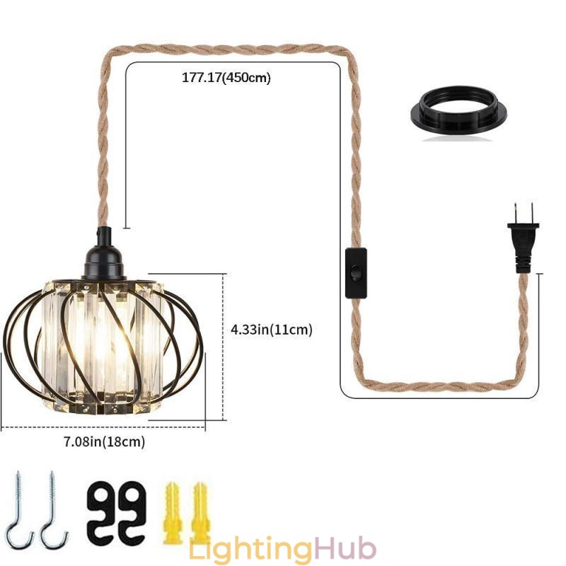 Retro Country Ceiling Light Hemp Rope Iron Bedside Pendant Light With Plug