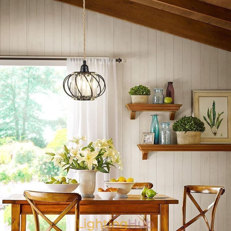 Retro Country Ceiling Light Hemp Rope Iron Bedside Pendant Light With Plug