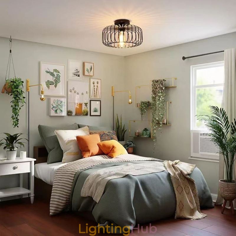 Simple Flush Mount Iron Bird Cage Ceiling Light
