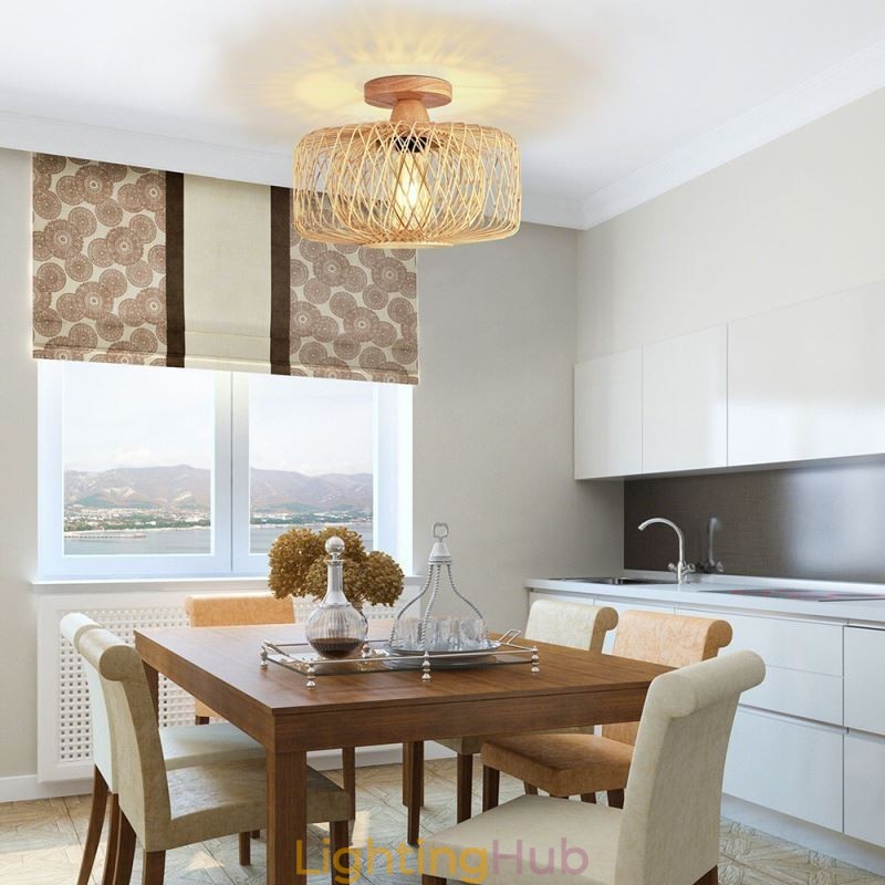 Retro Double Layer Ceiling Lamp Handwoven Bamboo Lampshade Ceiling Light