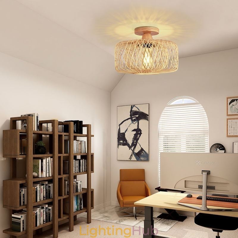 Retro Double Layer Ceiling Lamp Handwoven Bamboo Lampshade Ceiling Light
