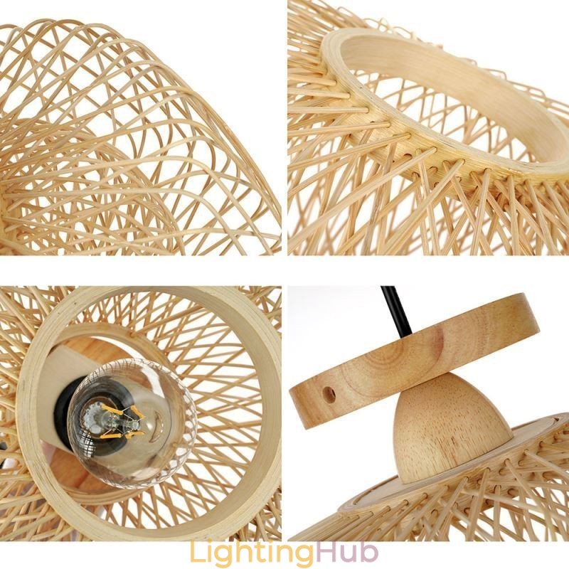 Retro Double Layer Ceiling Lamp Handwoven Bamboo Lampshade Ceiling Light