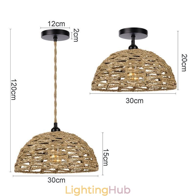 Country Retro Pendant Light Hand Woven Paper Rope Lampshade 30cm