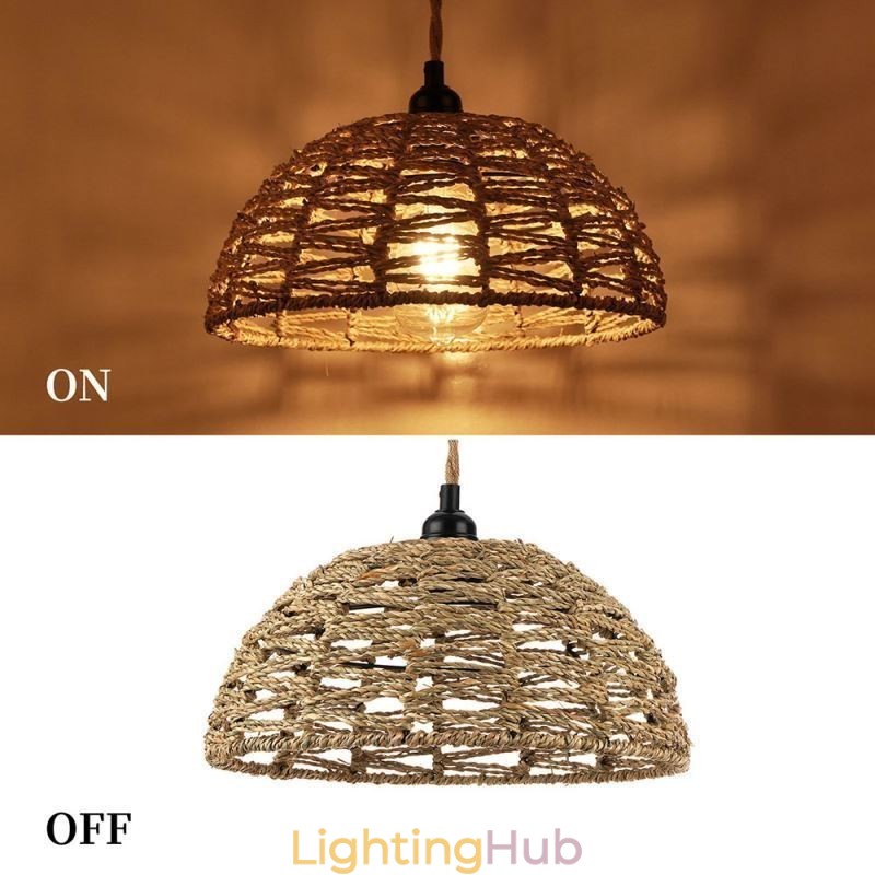 Country Retro Pendant Light Hand Woven Paper Rope Lampshade 30cm