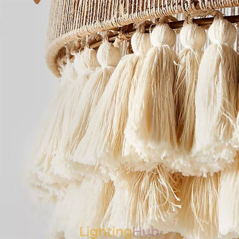 Rustic Pendant Light Bohemian Style Hemp Rope Tassel Ceiling Light