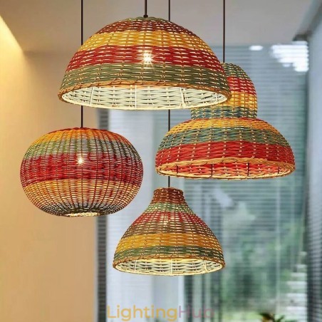 Bamboo And Rattan Pendant Light Colorful Striped Interval Handwoven Lamp Shade Ceiling Lamp Bamboo And Rattan Pendant Light Colorful Striped Interval Handwoven Lamp Shade Ceiling Lamp
