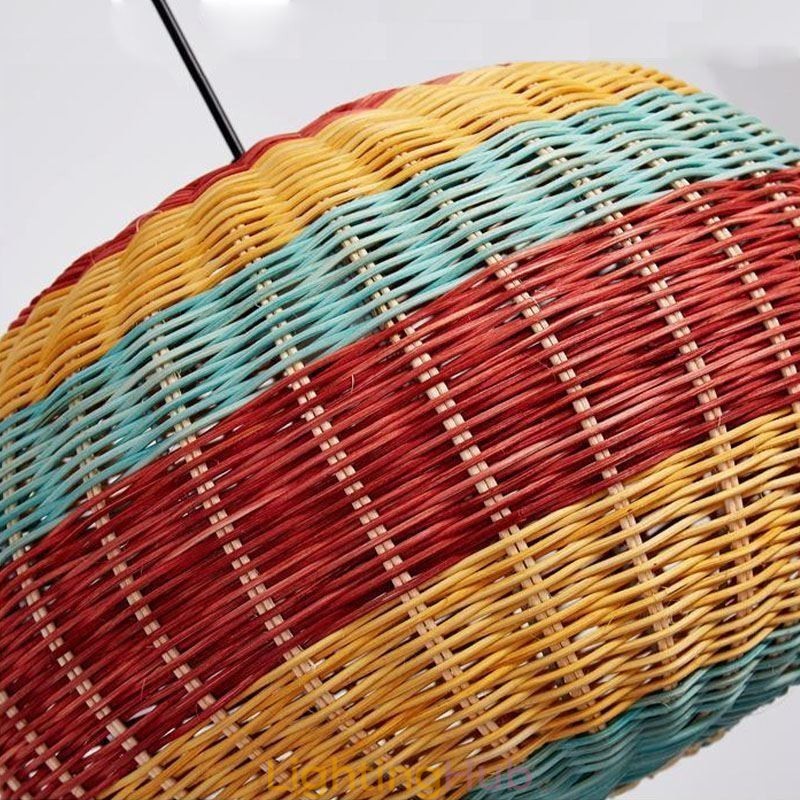 Bamboo And Rattan Pendant Light Colorful Striped Interval Handwoven Lamp Shade Ceiling Lamp