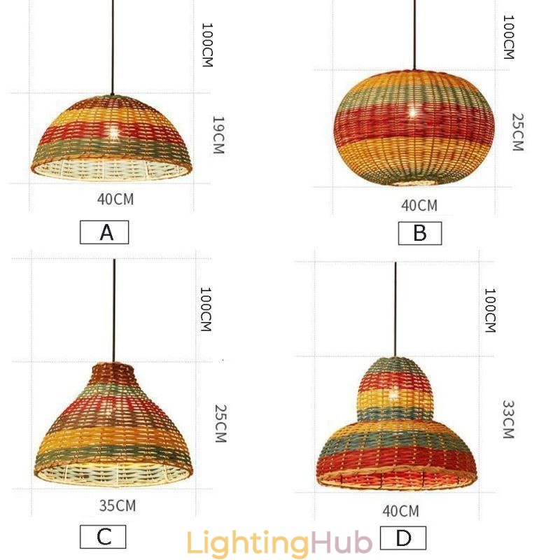 Bamboo And Rattan Pendant Light Colorful Striped Interval Handwoven Lamp Shade Ceiling Lamp