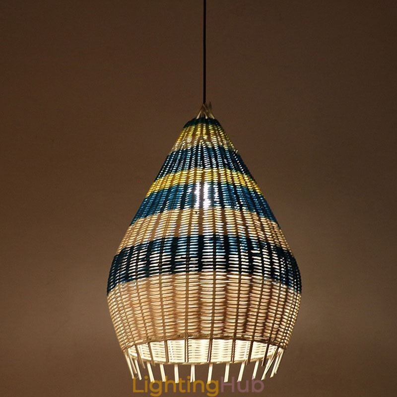 Bamboo And Rattan Pendant Light Striped Interval Handwoven Lampshade Ceiling Lamp