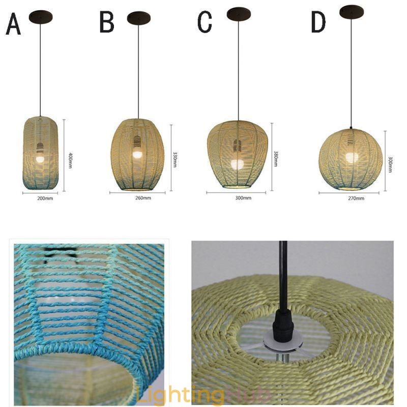 Paper Rope Pendant Light Country Retro Gradient Blue Ceiling Lamp