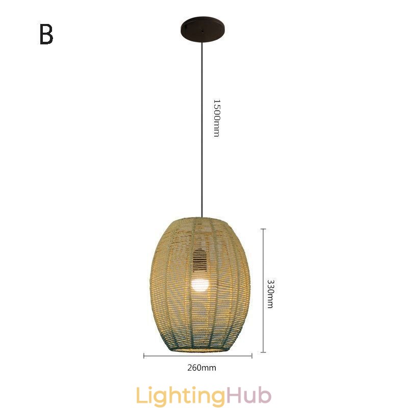 Paper Rope Pendant Light Country Retro Gradient Blue Ceiling Lamp