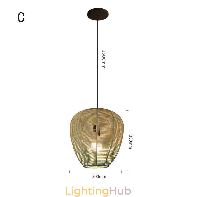 Paper Rope Pendant Light Country Retro Gradient Blue Ceiling Lamp