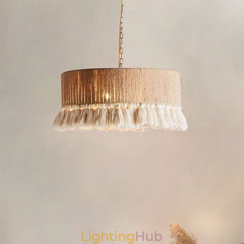 Retro Pendant Light Bohemian Style Hemp Rope Tassel Ceiling Light