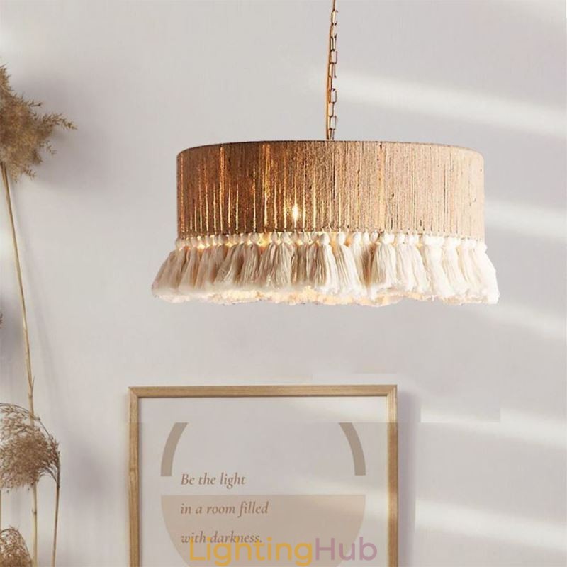 Retro Pendant Light Bohemian Style Hemp Rope Tassel Ceiling Light