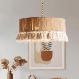 Retro Pendant Light Bohemian Style Hemp Rope Tassel Ceiling Light