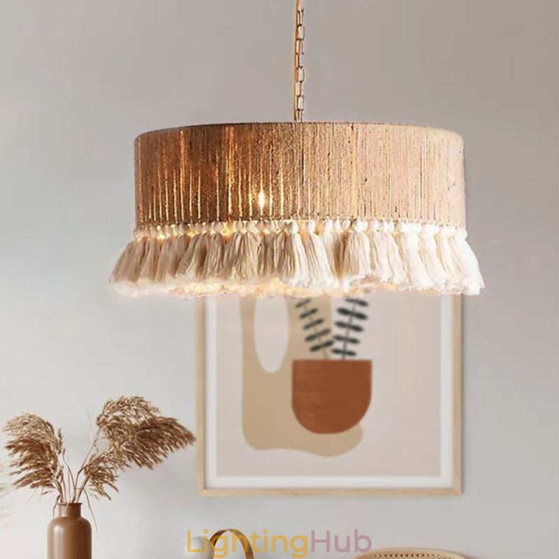 Retro Pendant Light Bohemian Style Hemp Rope Tassel Ceiling Light