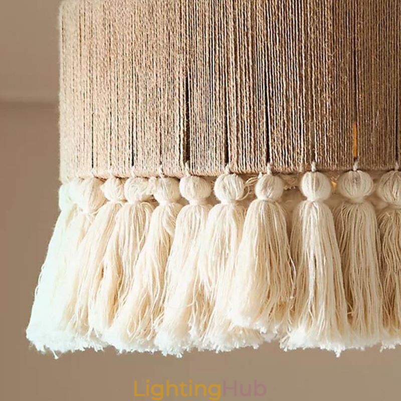 Retro Pendant Light Bohemian Style Hemp Rope Tassel Ceiling Light